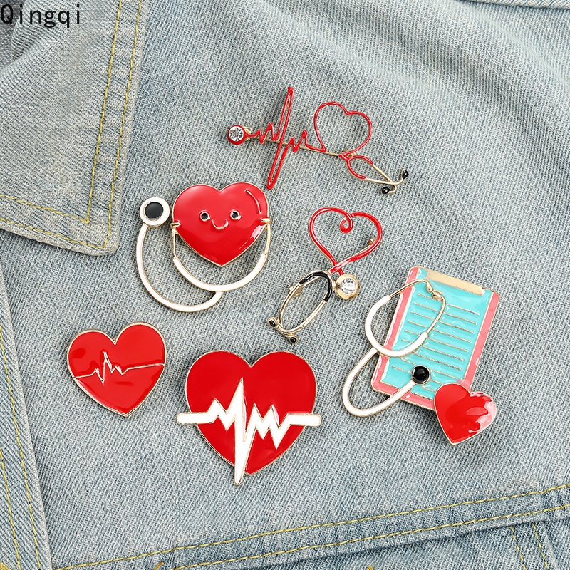 Bros Pin Enamel Bentuk Stetoskop Hati Electrocardiogram Untuk Hadiah Kelulusan