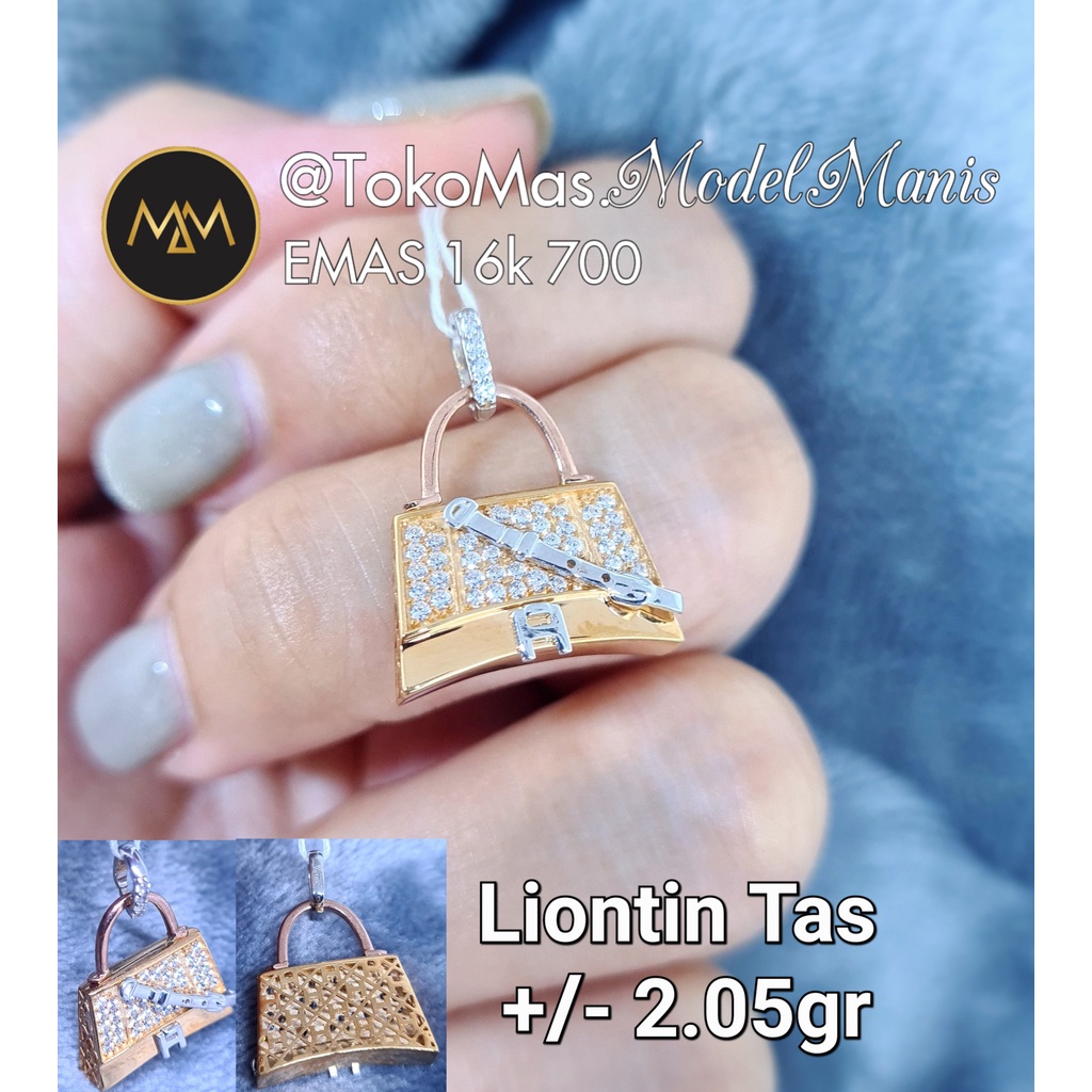 Liontin Tas Fashion italy Miniatur kombinasi emas kuning 700 kadar 16k