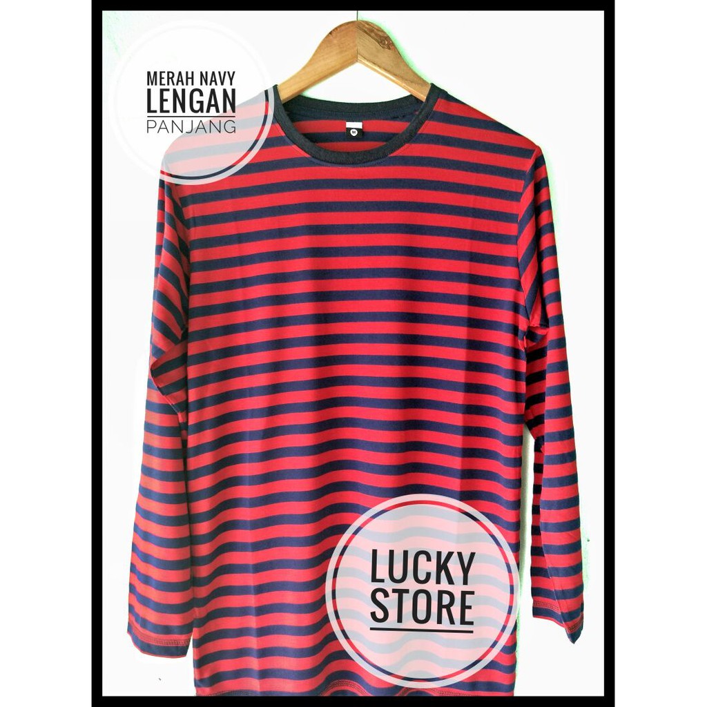 Download Kaos Stripe Lengan Panjang Merah Navy | Long Stripe merah ...