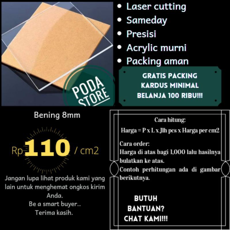 Acrylic Bening 8 mm custom / Akrilik 8mm