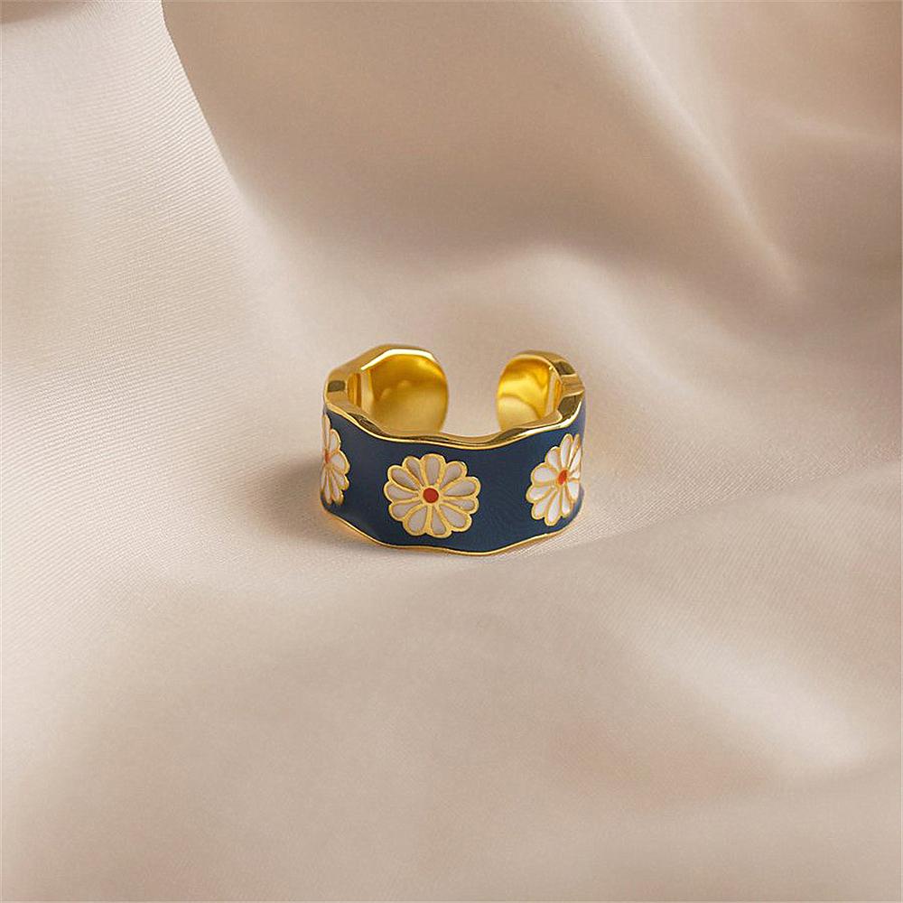 Lily Cincin Wanita Cincin Kawin Biru Segar Dan Elegan Cincin Motif Enamel Kecil