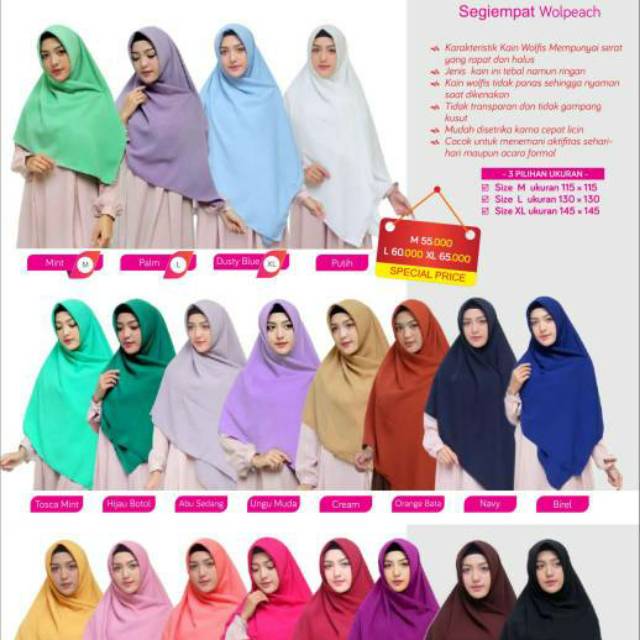 Azkia Hijab Segi4 Jilbab Kerudung Instan Syari Wolfis Segi 4 Empat