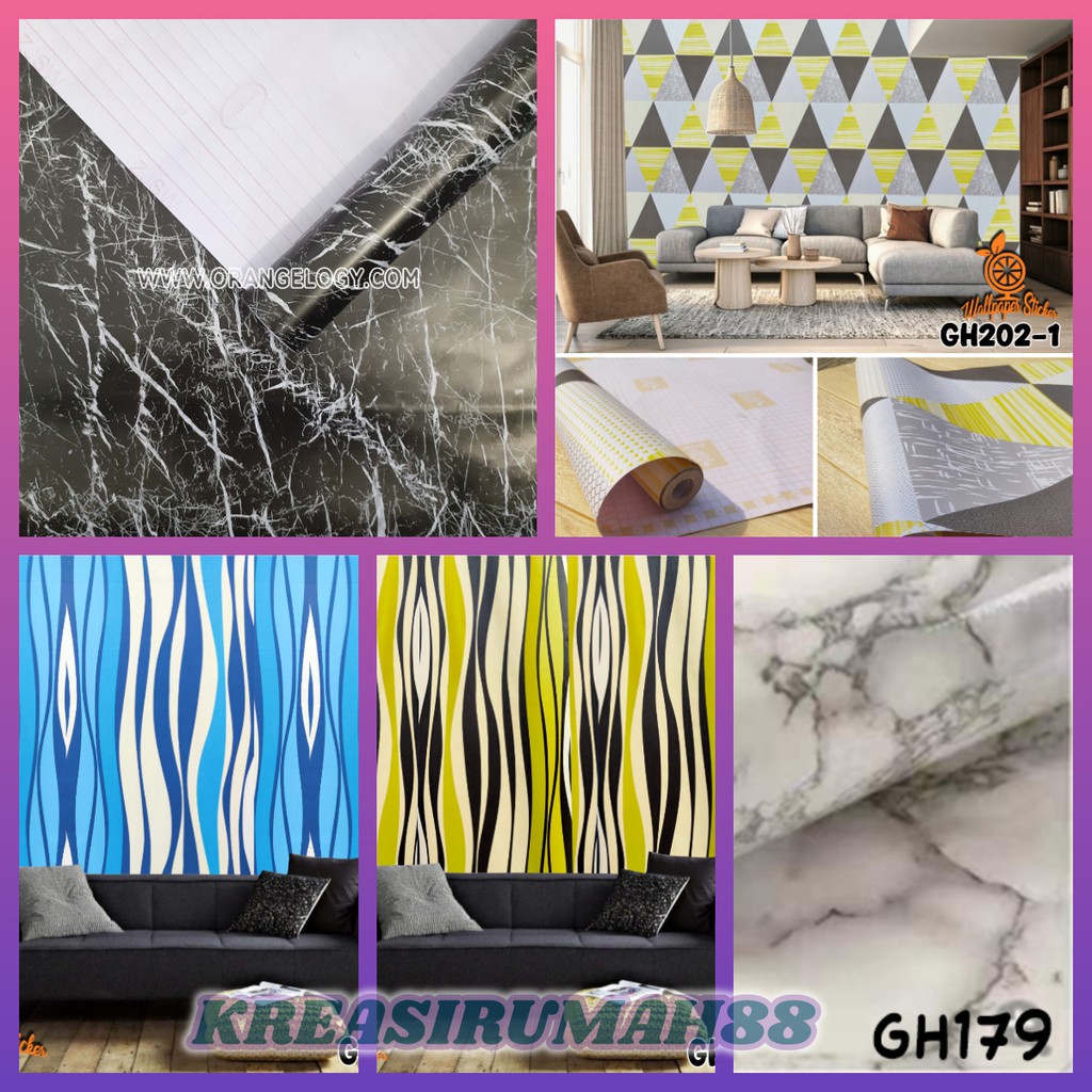 Wallpaper Sticker Dinding wallpaper 3D wallpaper murah wallpaper dekorasi rumah high quality ukuran 45cm X 9meter Motif salur dan batu marmer