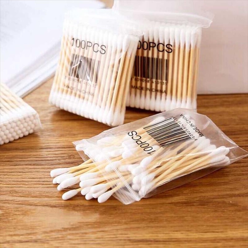 Cotton Bud Buds Kayu Bamboo isi 100 Bambu Korek Kuping Telinga Pembersih