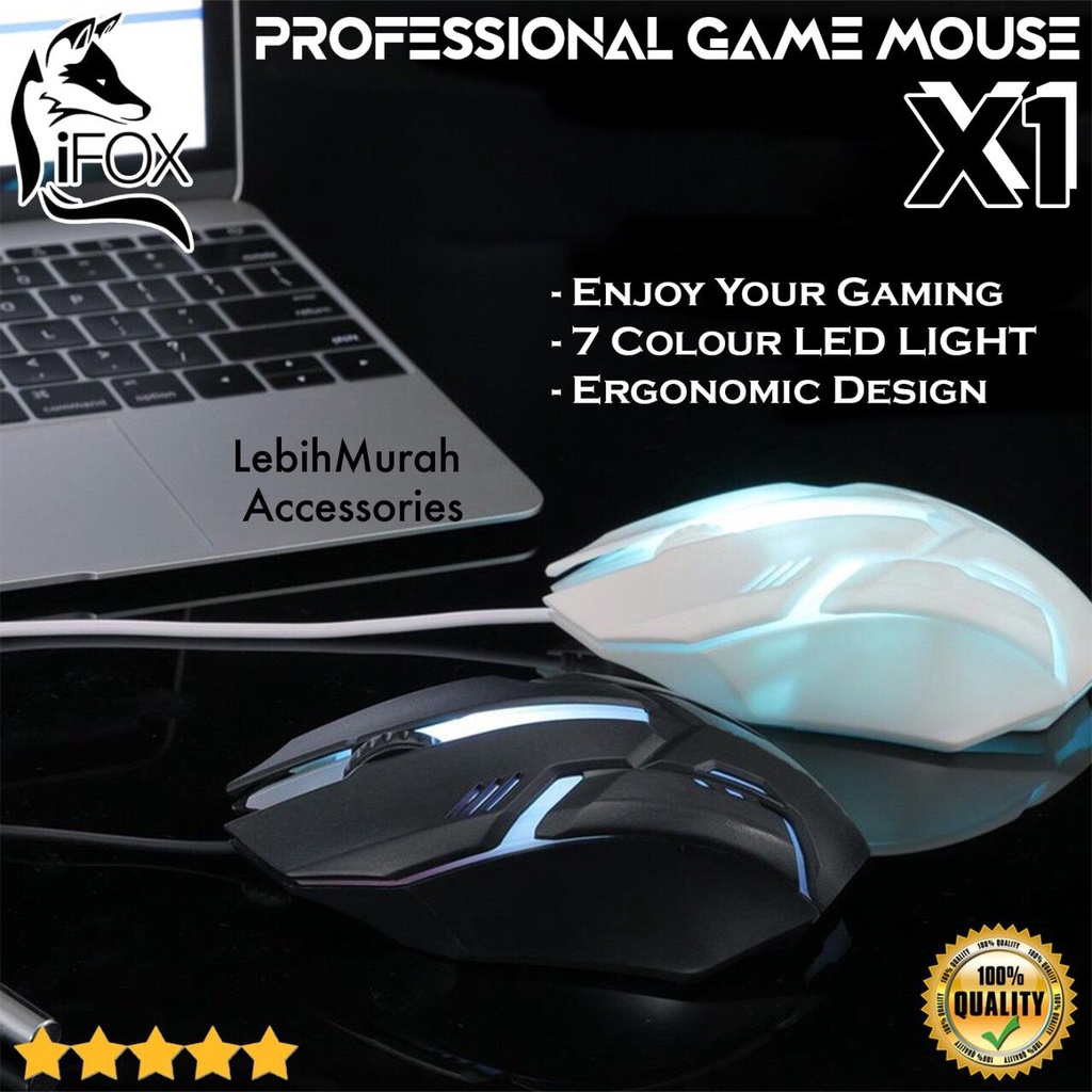 Mouse Kabel Gaming X1 IFOX LED Cable Mouse Game RGB Colorful 7 LED light