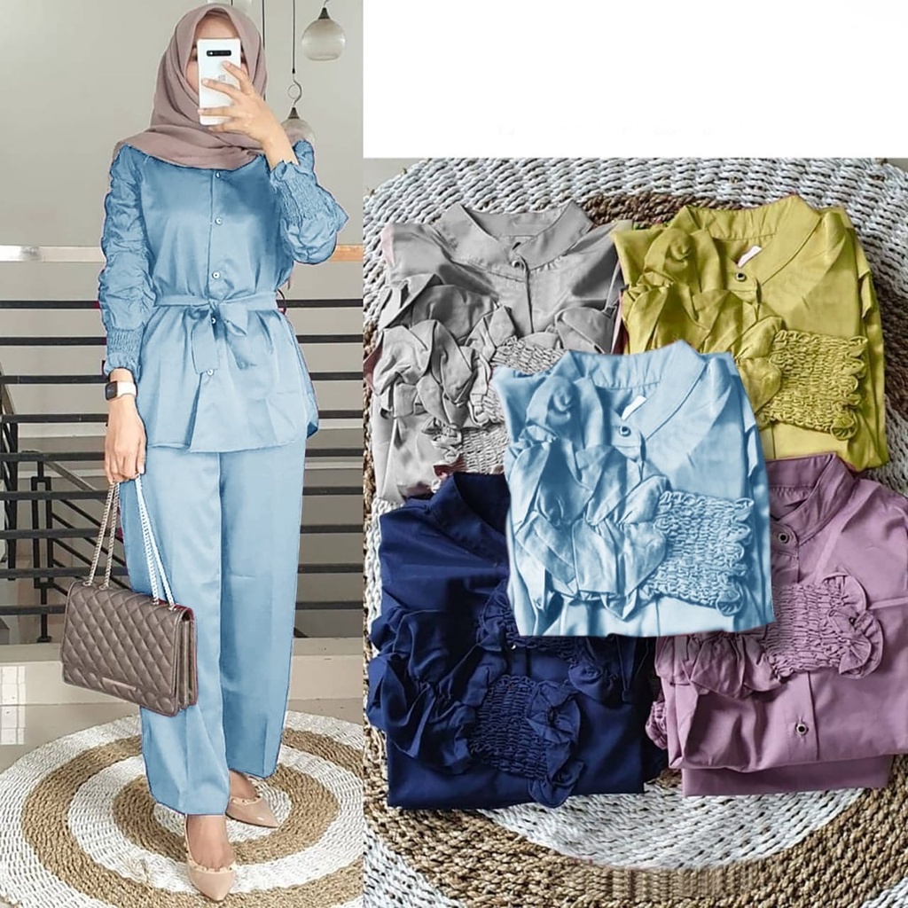 2 UKURAN L XL PAKAIAN WANITA ONE SET OUTFIT CURLA / STELAN CURLA FLOWEN HGO-Curla Blue XL