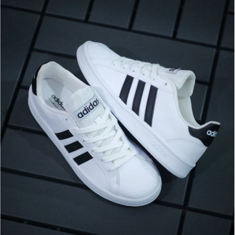 Sepatu Sneakers Ads Grand Court White Black Original Sneakers Pria