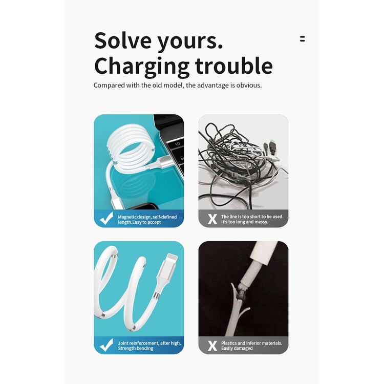 New Magnetic Self Winding Cable Micro USB Fast Charging Data Cord Portable Easy Storage Magnet Charger Type-C Cable Wire