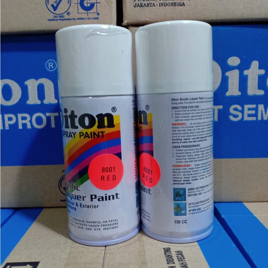 DITON Spray Paint Acrylic Lacquer Paint Pilox Cat Semprot - 8001 RED / Stabilo Merah / Fluorescent Red (150cc/Kecil)