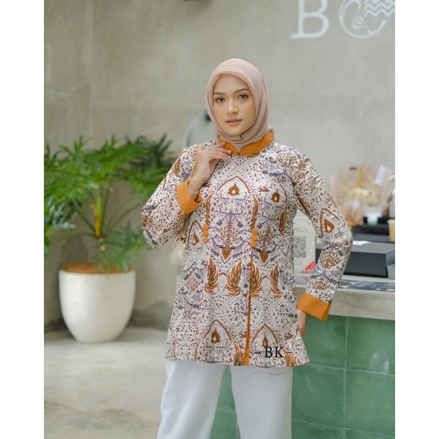 Batik wanita ASJ SA HRB026 Kenongo Kemeja Tosca Pendek