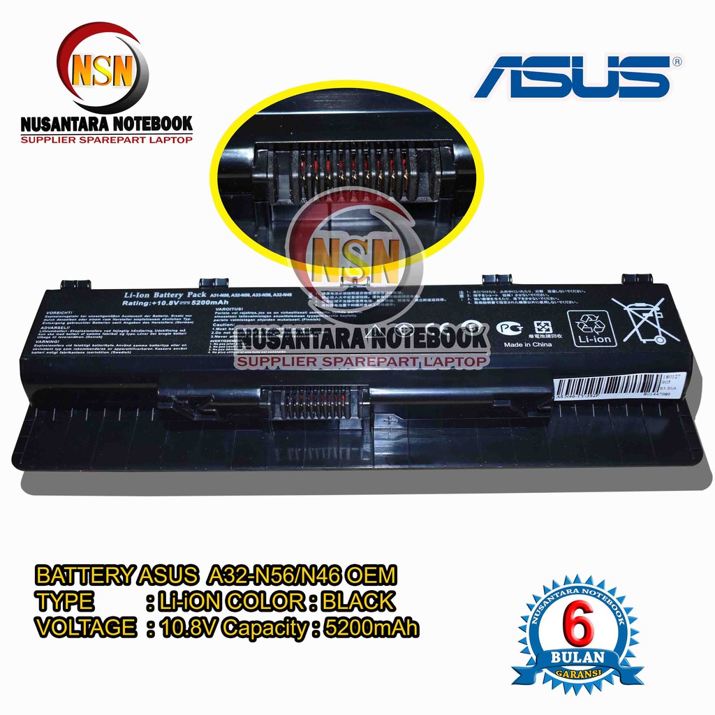 Baterai Laptop Asus A32-N56 A32-N46 56VB N56VJ N56VM N56VZ SERIES OEM