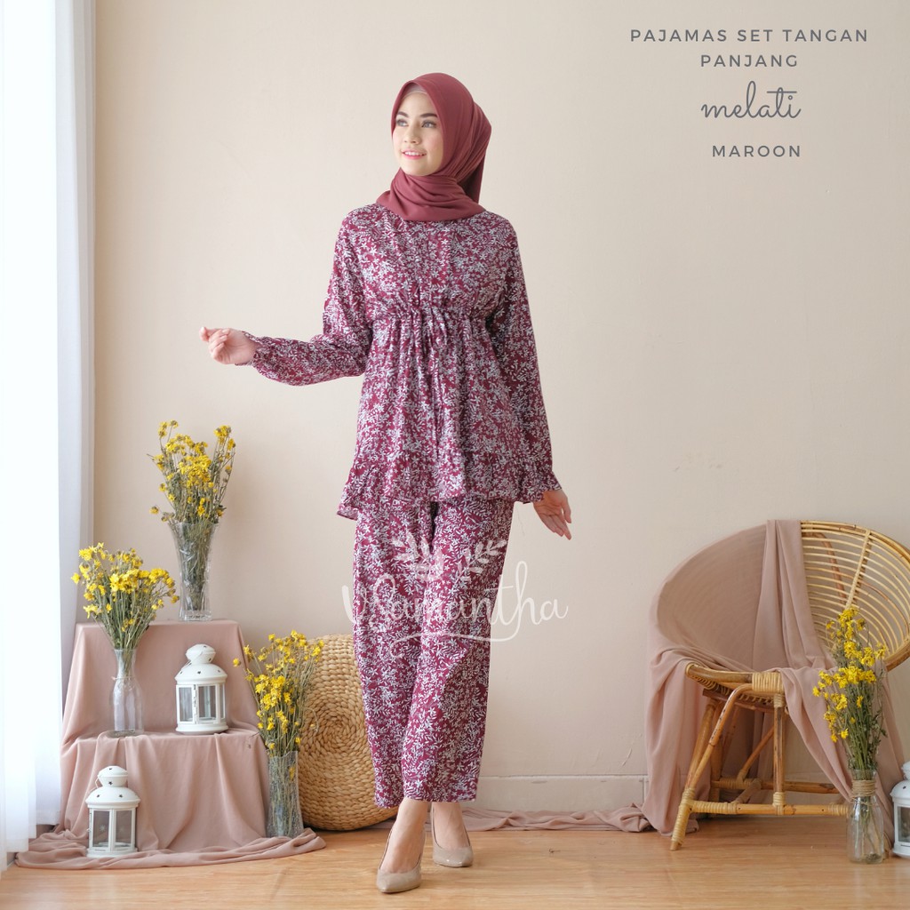 

vSamantha - Pajamas Set / Piyama Set Muslim Rayon Rempel Busui Friendly - Tangan Panjang