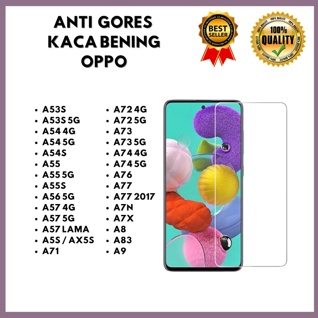 TEMPERED GLASS BENING - OPPO A53S-A53S 5G-A54 4G-A54 5G-A54S-A55-A55 5G-A55S-A56 5G-A57 4G-A57 5G-A57E-A57S-A57 LAMA-A5S/AX5S-A71-A72 4G-A72 5G-A73-A73 5G-A74 4G-A74 5G-A76-A77 4G-A77 5G-A77 2017-A7N-A7X-A8-A83-A9 (HOKKY ACC)