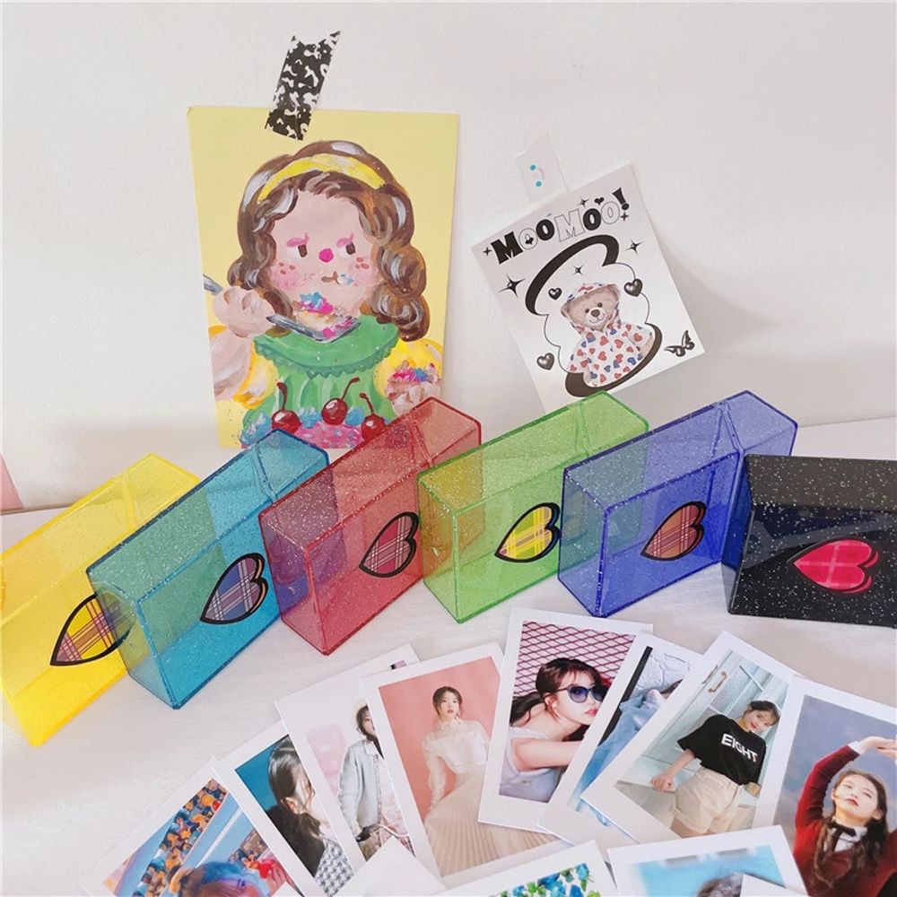 AUGUSTINA Korean Photocards Collect Box Retro Love Stickers Card Storage Case Glittery School Office Kpop Idol Photo Student Card Holder Japanese Photo Organizer