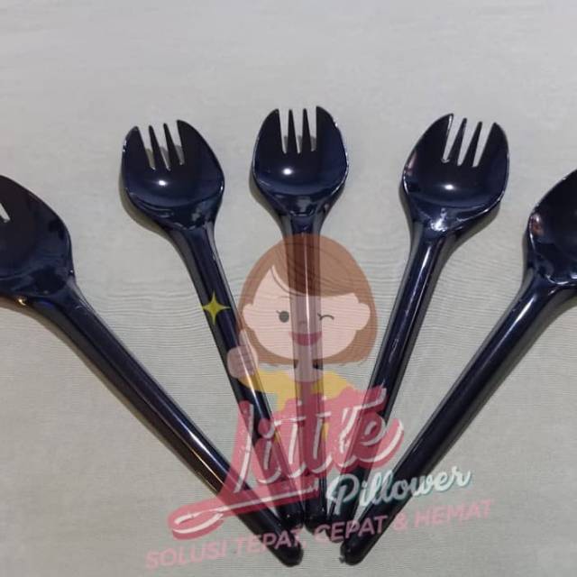 (ISI 25PCS - 2IN1 HITAM) Sendok Garpu 2in1 HITAM/Sendok Makan Garpu Makan/Sendok Plastik