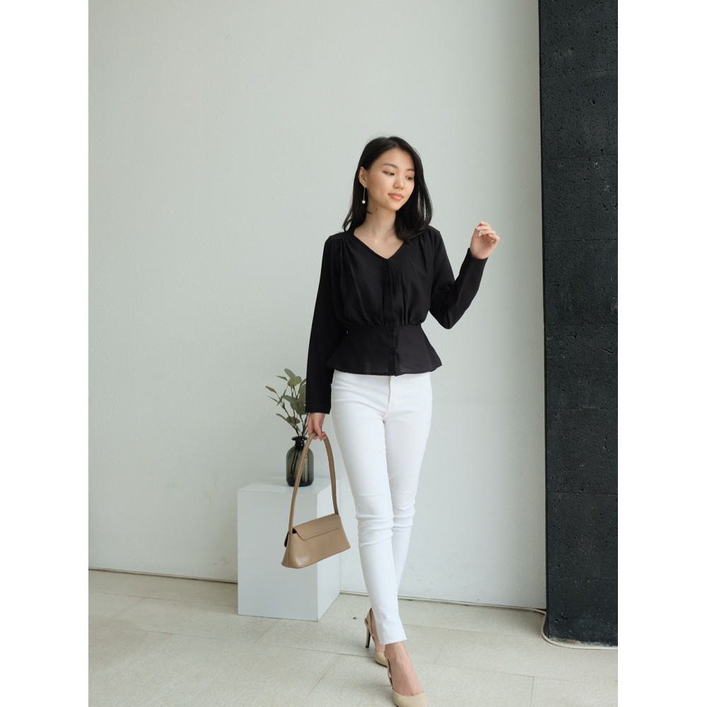 T-0367 Blouse Wanita Tangan Panjang Crepe Model Peplum-7