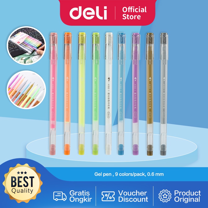 

Deli Colorful Gel Pen Pulpen Gel 0.6mm 9pcs/pack A166