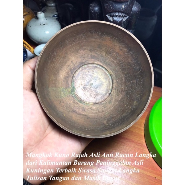 Mangkok Kuno Anti Racun Rajahan Tulis Tangan Bahan Kuningan Swasa Langka