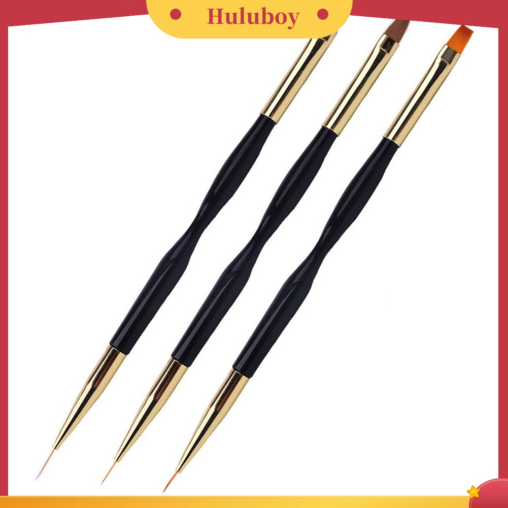 Huluboy Huluboy♡ 3pcs Pen Brush Nail Art Akrilik Bulat Datar Untuk Menggambar Garis Manicure