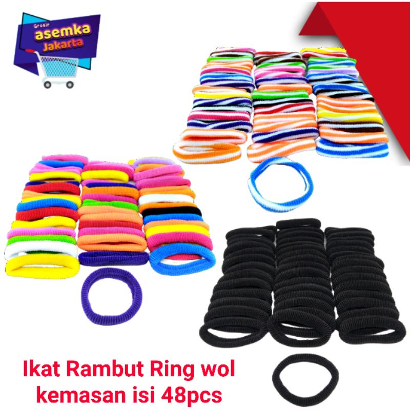 Ikat Rambut ring Wol kemasan 48pcs