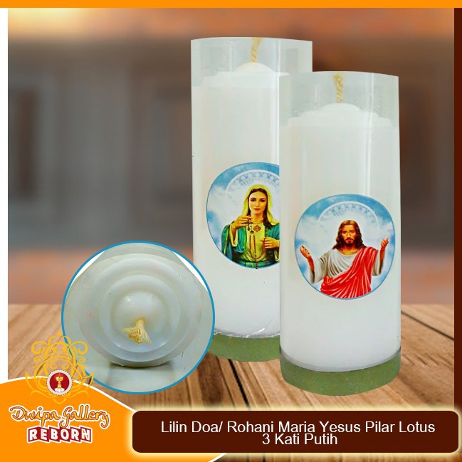 Lilin Doa/ Rohani Maria Yesus Pilar Lotus 3 Kati Putih