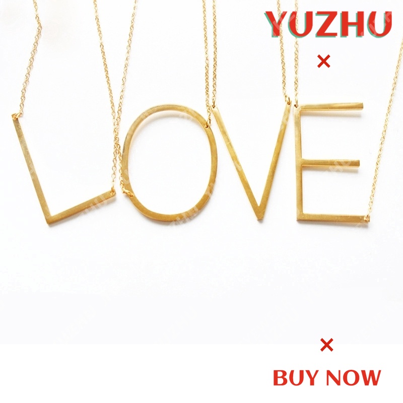 (YUZHU) 100% Kalung Titanium Anti Karat 18K Emas Alfabet bahasa Inggris Liontin