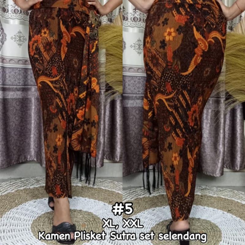 Kamen plisket sutra set selendang/kamen pliskrt sutra/kamen batik/kamen modern