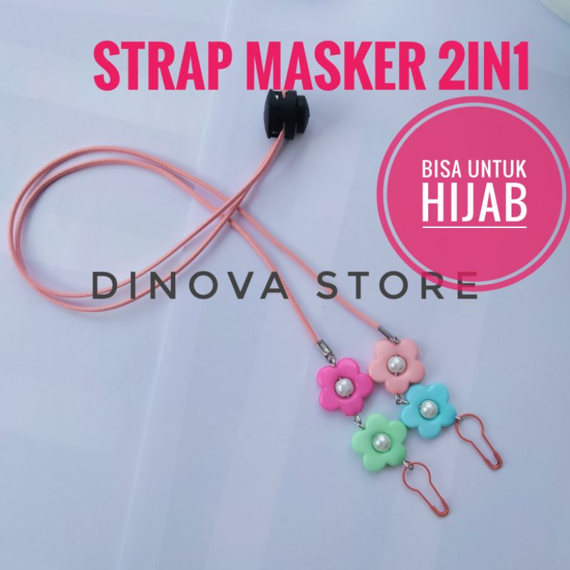 STRAP masker hijab 2 in 1 Bunga 2 polos stoper/strap masker hijab/konektor masker