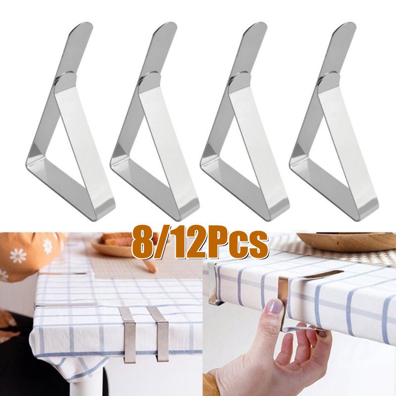 8 / 12pcs Klip Penjepit Taplak Meja Multifungsi Bahan Stainless Steel Anti Slip