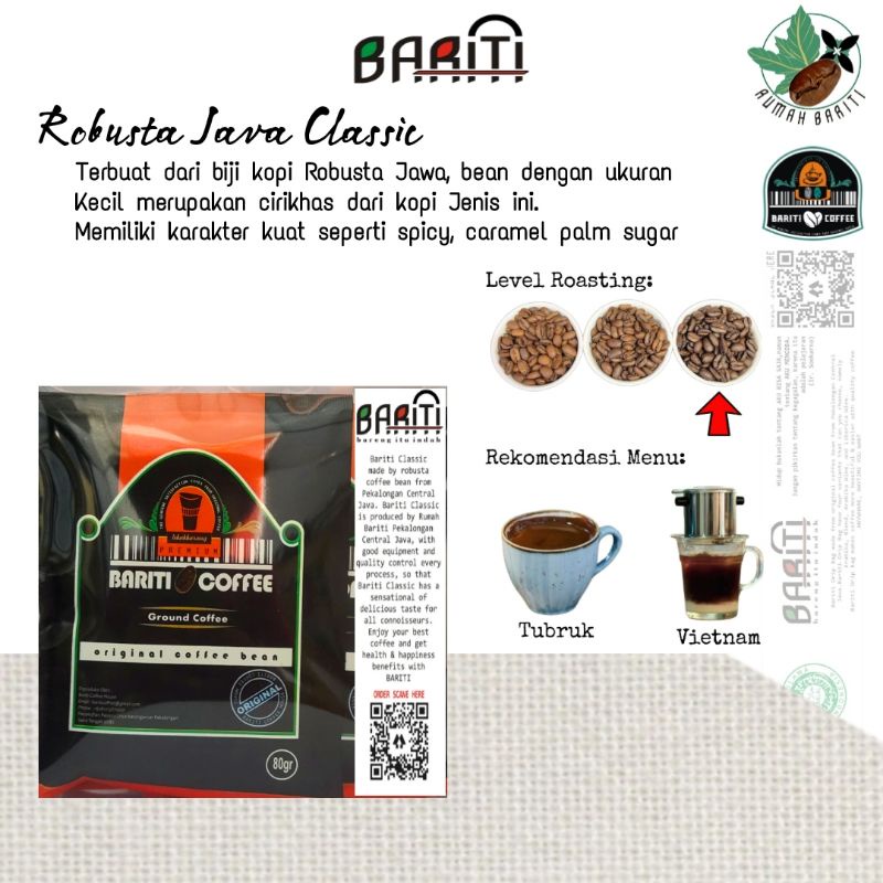 

Kopi Robusta Java Classic (1box isi 5 Pcs - @80gr/pc)