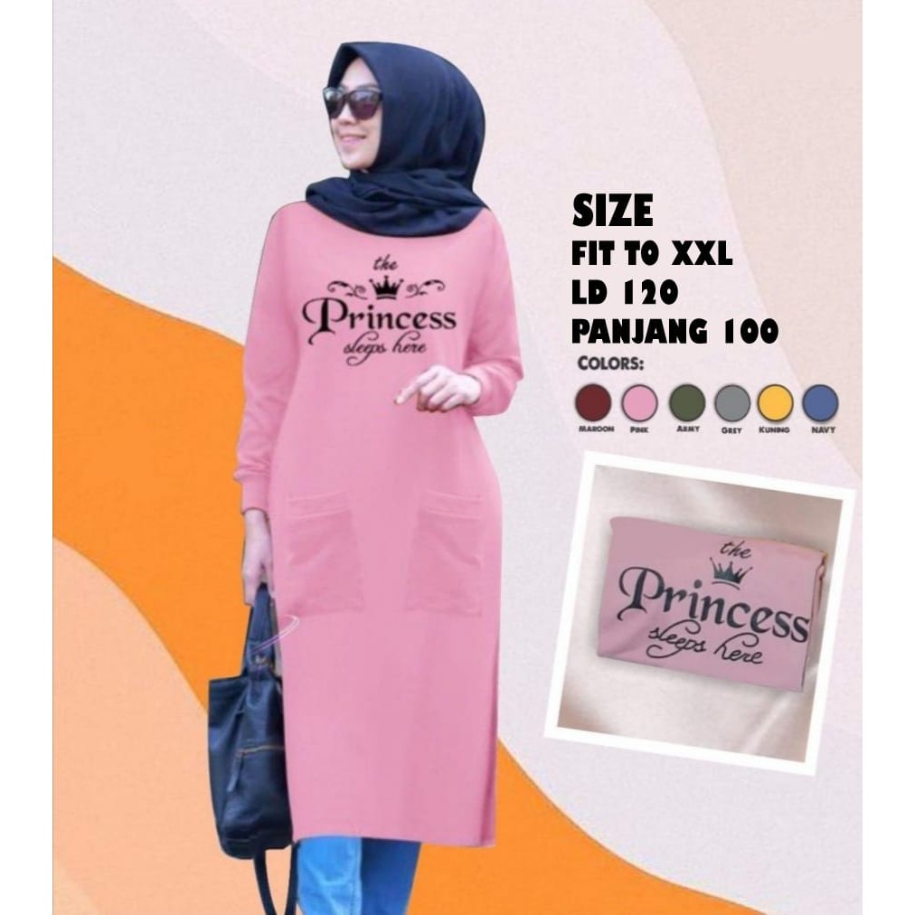 C18 Tunik Princess Bahan kaos rayon soft fit to XXL, Ld 120 cm Panjang 100 cm