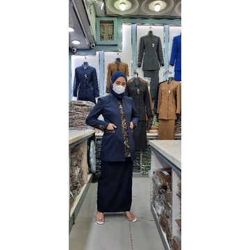 Setelan seragam kerja biru dongker Guru wanita Blazer warna navy  Jas Guru PDH seragam PNS
