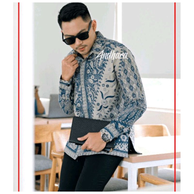 kemeja batik pria modern motif SINARAN lengan panjang lapis furing // kemeja batik pria terbaru lengan panjang