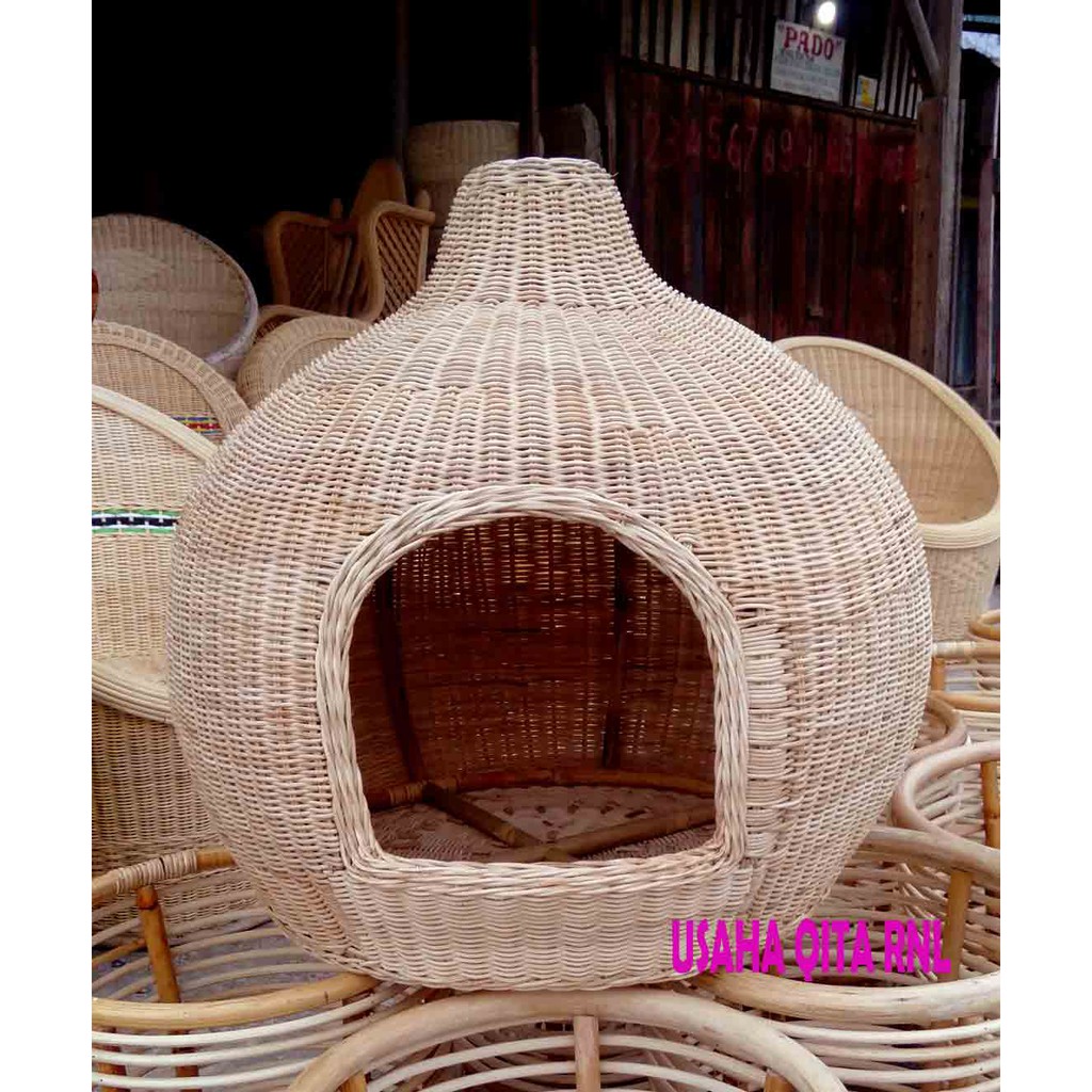 Jual Rumah kucing model bulat / Kandang kucing anyaman rotan / Tempat