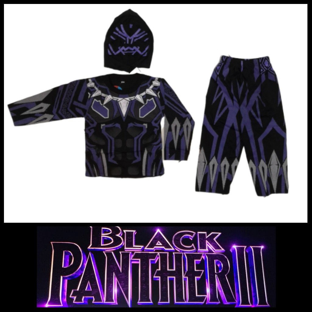 Baju Kostum Anak Superhero Black Panther Avengers Setelan Panjang Karakter Cowok