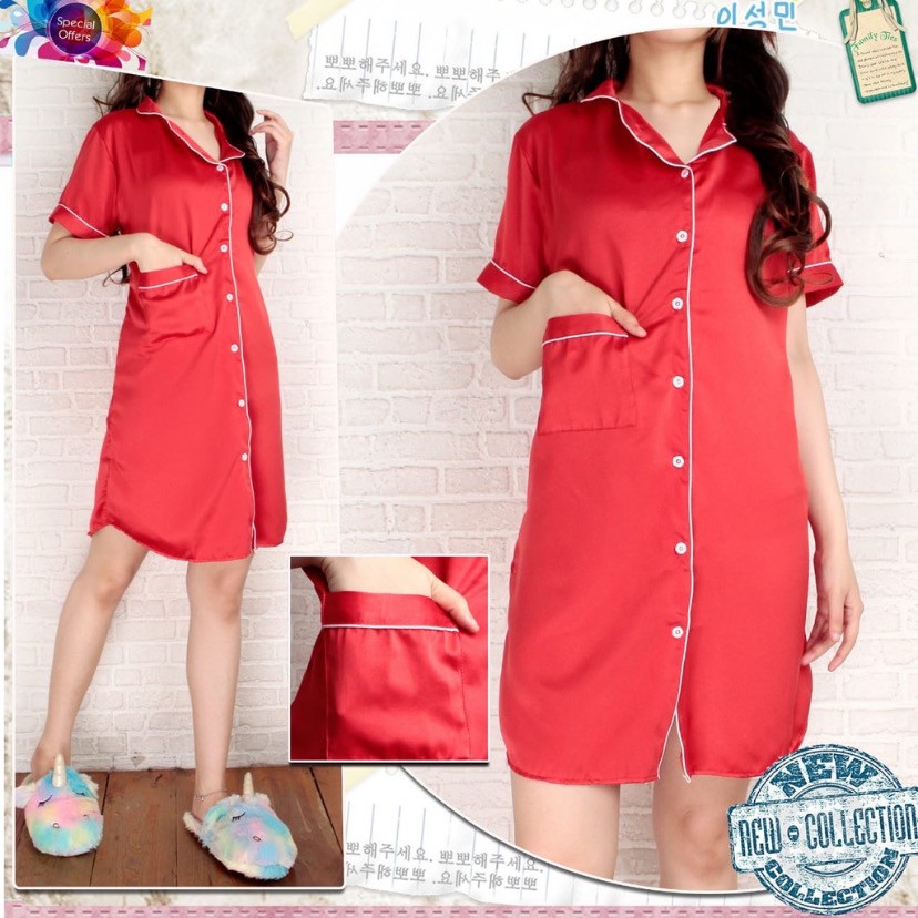 Pamelo Daster satin/baju tidur/daster murah Tunik Velvet Satin-Daster polos merah