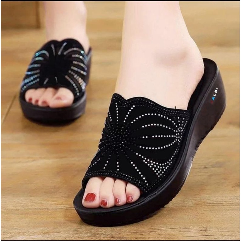 ABBUSHOES Sk 02 wedges sol karet presan manik-manik bintang 5cm