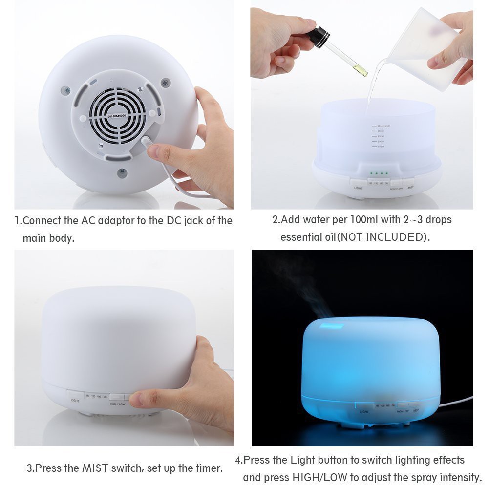 Humidifier Essential Oil Aroma Diffuser with LED Night Light- Kapasitas 500ml