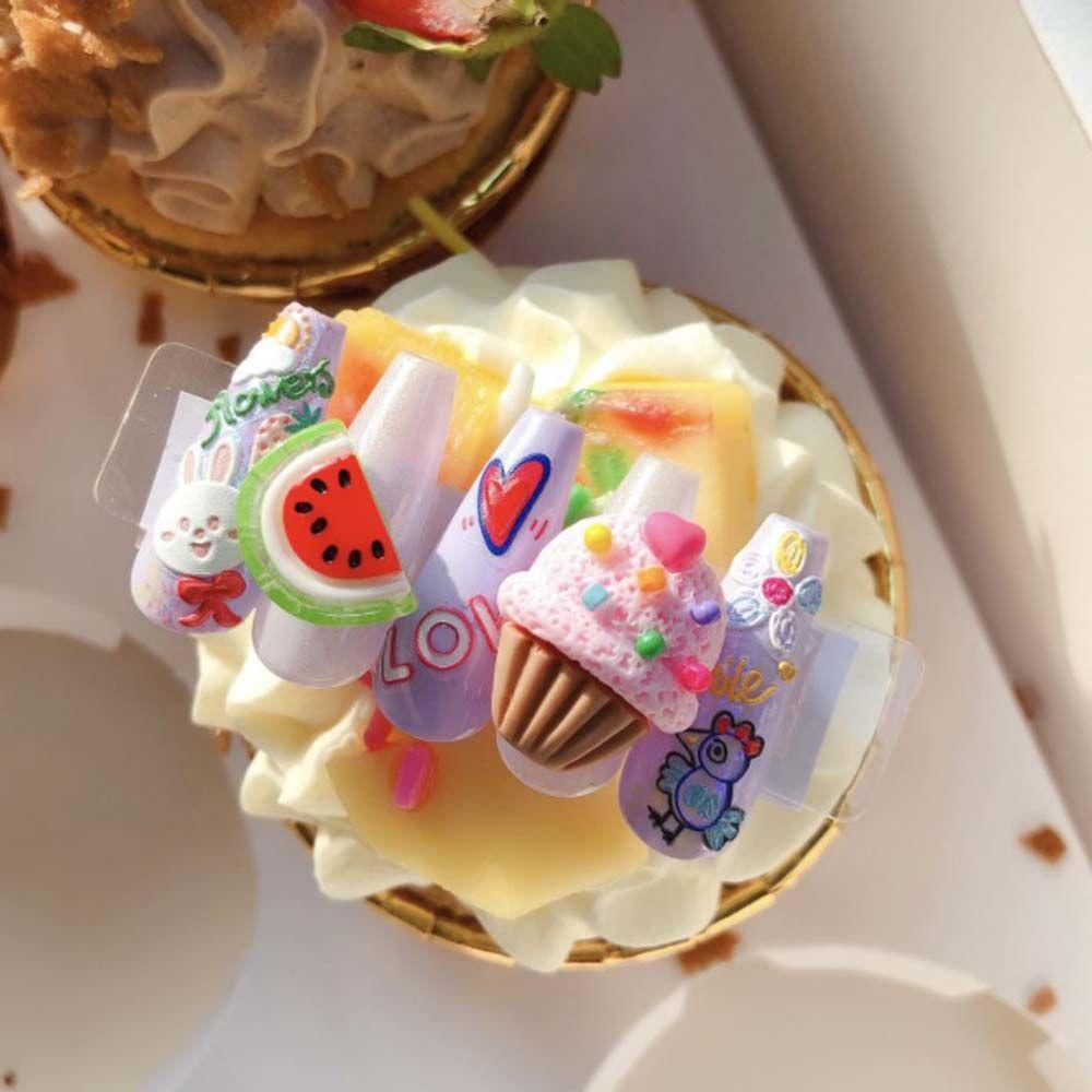 Agustina Stiker Nail Art Lucu Kartun Bunga Buah Kelinci Perekat Manikur Aksesoris