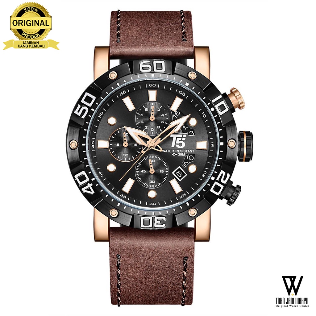 T5 H3855G-A Jam Tangan Pria - Rosegold - Brown Leather Strap