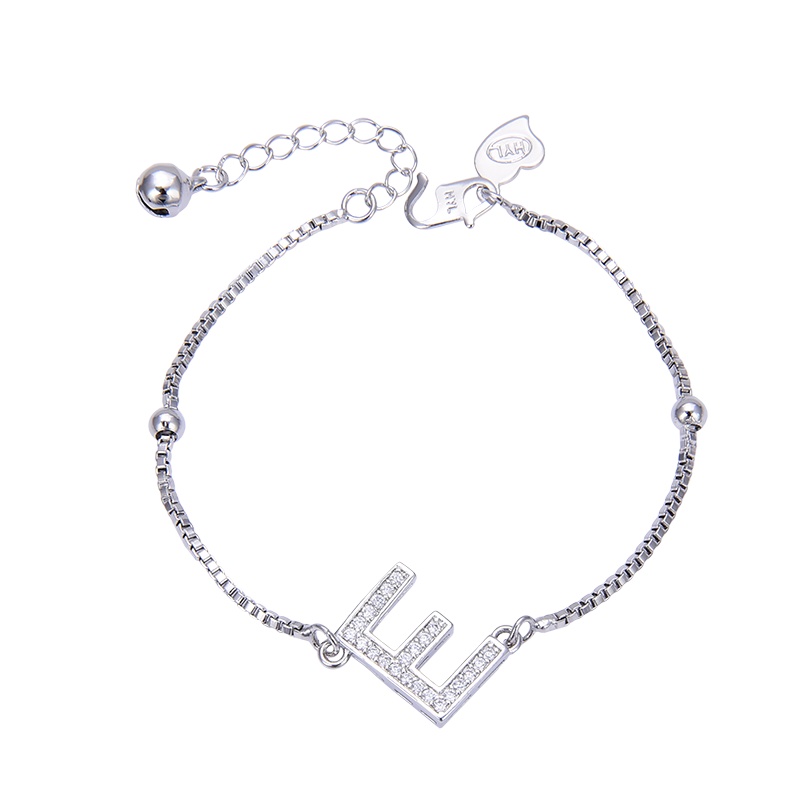 gelang titanium huruf wanita nama murah korea fashion abjad karat selamanya anti inisial couple rantai asli silver putih set pasangan air perempuan premium selamanya a sampai z 100b-7