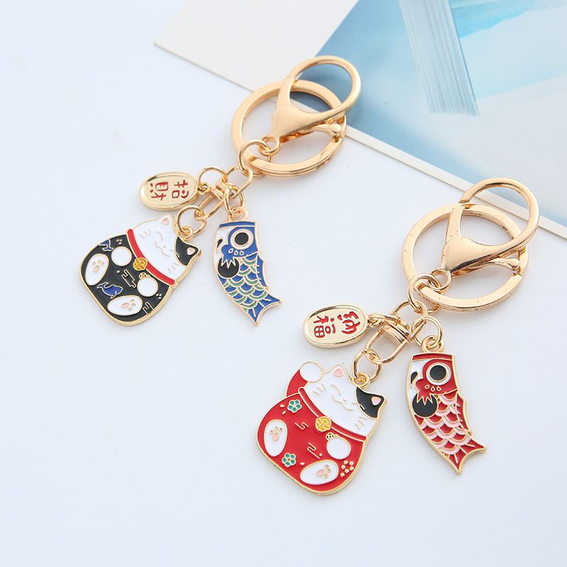 ACC Market88 Gantungan Kunci Lucky Cat / Gantungan Tas Gantungan  Airpods Keychain Maneki Neko With Fish Koi