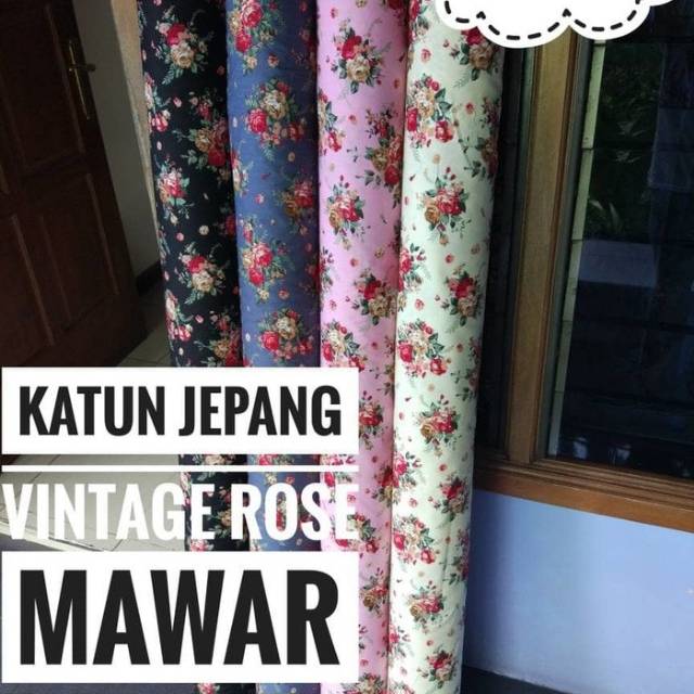 Kain Motif Katun Jepang kembang Bunga Mawar Vintage Rose Ranjita
