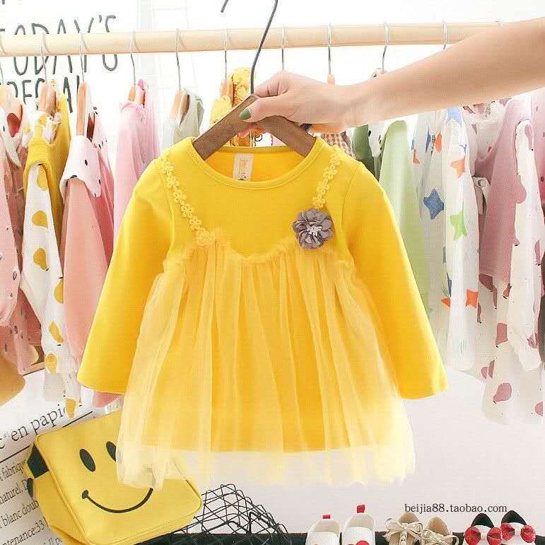 Dress anak perempuan gaun bayi cewek tutu lengan panjang+rok kasa polos import 7bln - 2thn-3