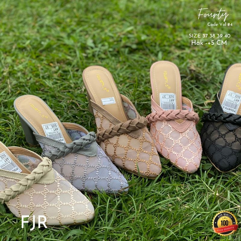 SEPATU SLOP HAK 7 CM, BAHAN BROKAT BORDIR IMPORT | WEDDING SHOES