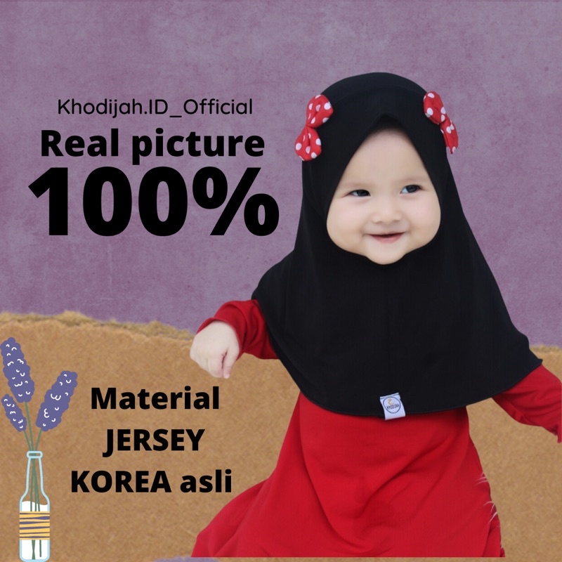 HITAM POLKADOT jilbab anak / bayi umur 1 2 3 tahun lucu instan kaos nyaman