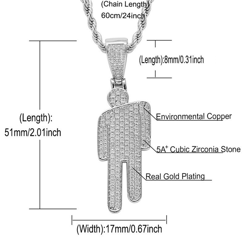 New Europe and the United States Billie Eilish with a tilted head pendant full of zircon hiphop hiphop necklace