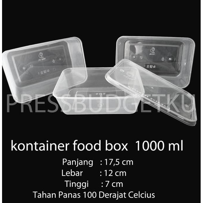 kotak makan / tempat makanan / wadah plastik 1000 ml +tutup CUCI GUDANG