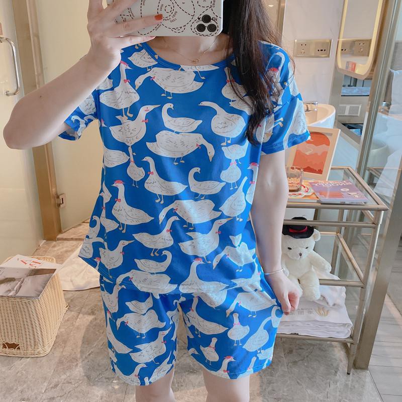 ✨WINGALERY✨ Pakaian Wanita Baju Tidur Piyama Lengan Pendek Import Motif Kartun Fit to XXL 4019-2-SWAN BLUE