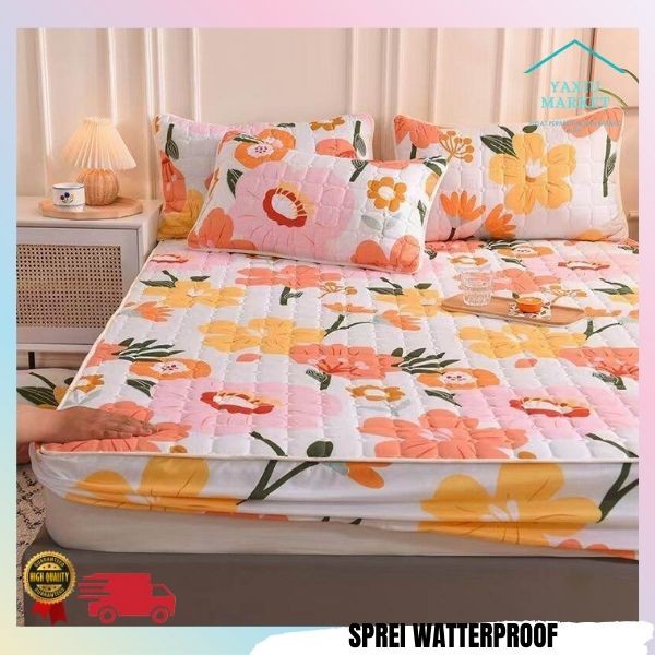 Sprei Waterproof / Sprei Protector bermotif / Sprei anti air ukuran 180x200CM SPREI WATERPROOF-PUTIH BUNGA